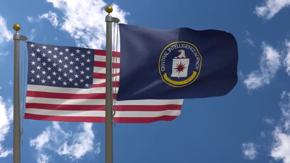Usa Flag Vs Cia Central Intelligence Agency Flag  On Flagpole alt