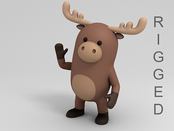 Rigged Cartoon Moose - 3Docean 23128888