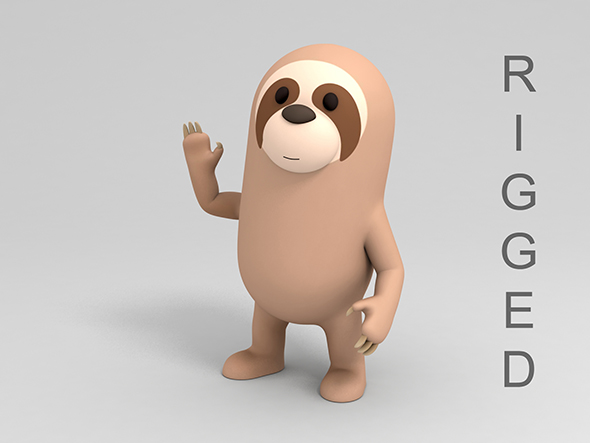 Rigged Cartoon Sloth - 3Docean 23128924