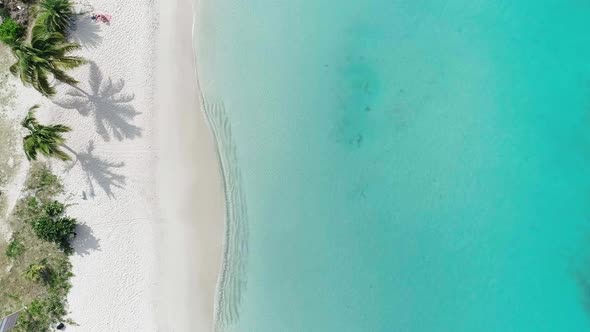 Aerial Drone Top Shot Exotic Idyllic Cinematographic White Beach Turquoise Ocean