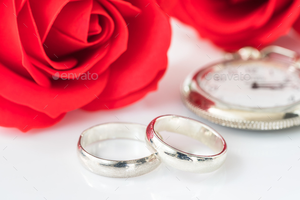 Red rose and wedding ring on white_-3 Stock Photo by stoonn | PhotoDune