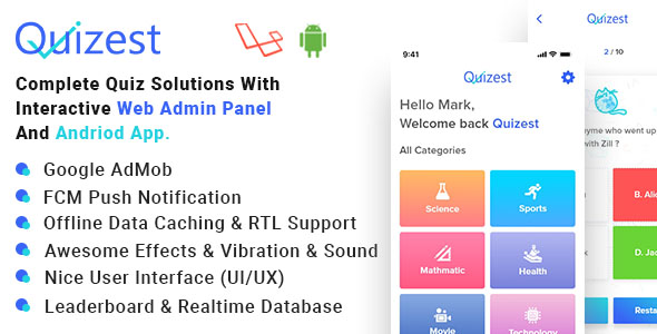 Quizest - Complete Quiz Solutions With Android App And Interactive Admin Panel