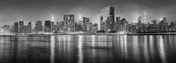 Black And White New York City Panorama At Night