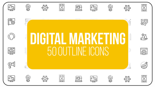 Digital Marketing and Ecommerce - 50 Thin Line Icons Video Displays template preview