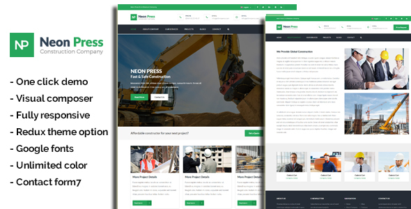 Neon Press Construction Business WordPress Theme By Vergatheme Neon Press Construction Business WordPress Theme Corporate