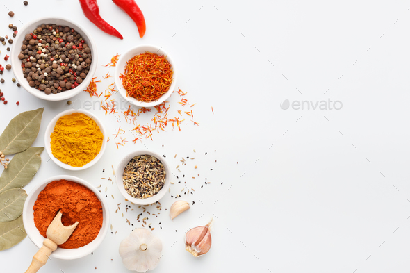 Download Set Of Spices And Herbs Top View Mockup Copy Space Stock Photo By Prostock Studio
