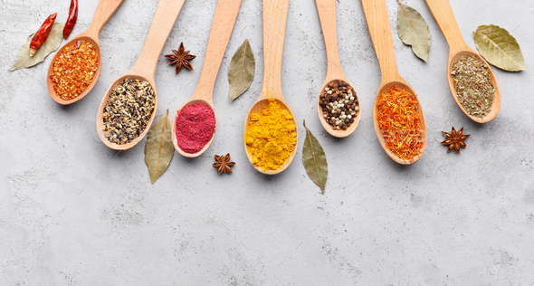 Colorful Spices In Wooden Spoons Stock Photo, Picture and Royalty Free  Image. Image 36253126.