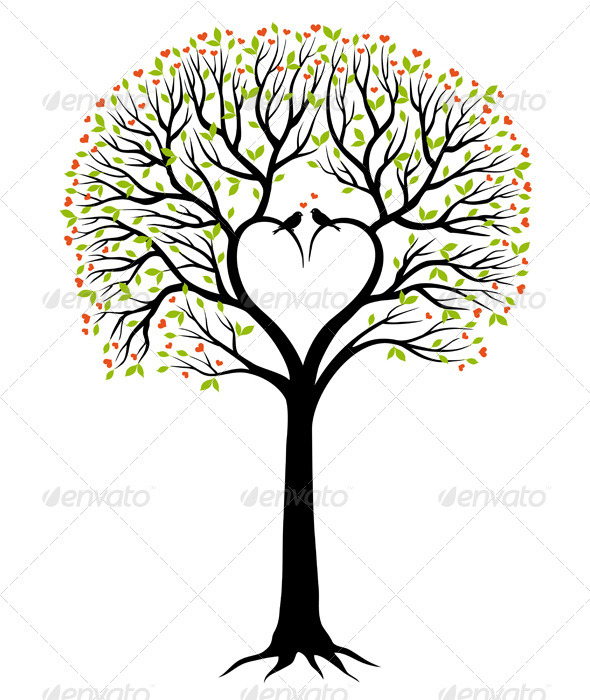 Download Love Tree With Heart And Birds, Vector by amourfou ...