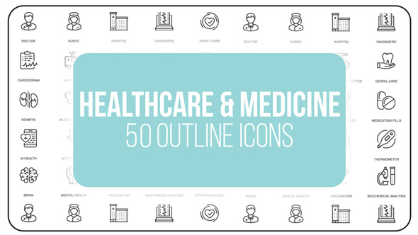 Healthcare And Medicine - 50 Thin Line Icons Video Displays template preview