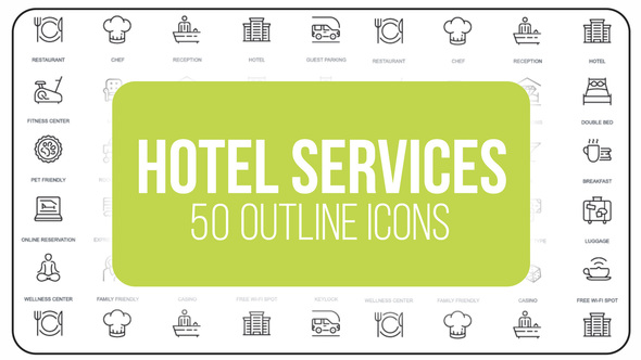 Hotel Services - 50 Thin Line Icons Video Displays template preview