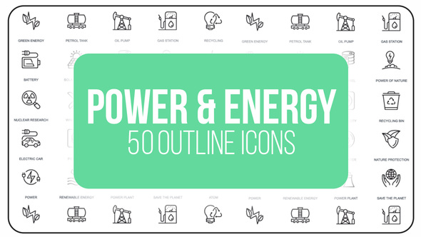 Power And Energy - 50 Thin Line Icons Video Displays template preview