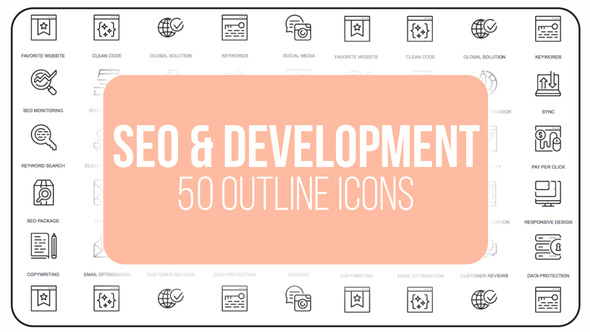 Seo Development and Optimization - 50 Thin Line Icons Video Displays template preview