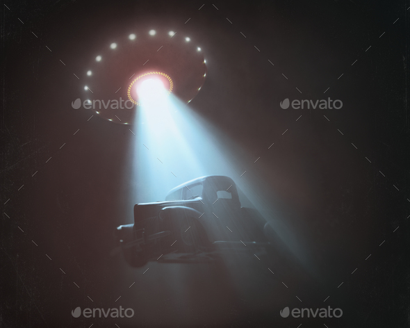 Alien Abduction Old Vintage Photo Style - Stock Photo - Images