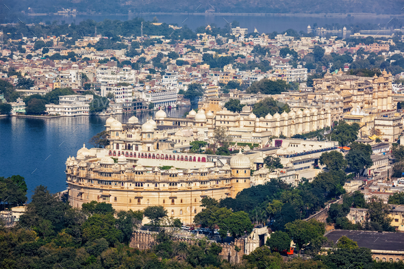 View of  City Palace. Udaipur, Rajasthan, Indi - Stock Photo - Images