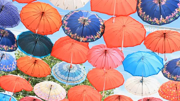 Street decorated colored umbrellas 