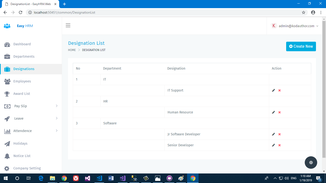 Easy HRM - Human Resource Management ASP.NET CORE EF CORE by kodauthor