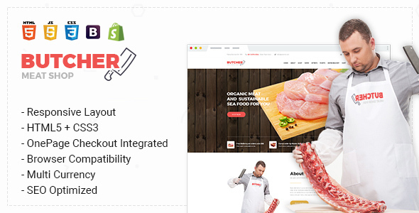 Butcher - Responsive & Multipurpose Bootstrap Sectioned Drag & Drop Shopify Theme