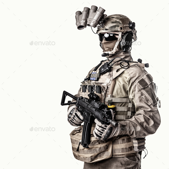 Special operations fighter studio shoot on white - Stock Photo - Images