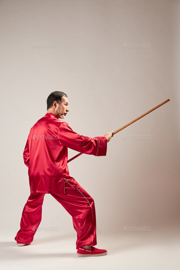 Senior master practicing qi qong taijiquan - Stock Photo - Images