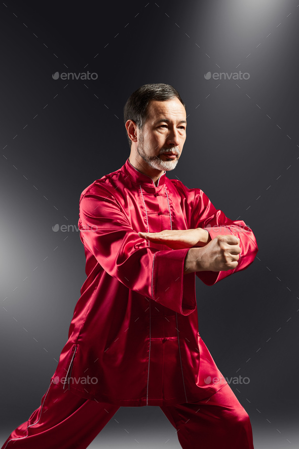 Senior master practicing qi qong taijiquan - Stock Photo - Images