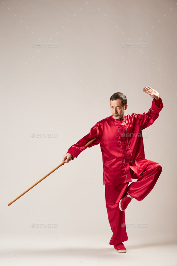 Senior master practicing qi qong taijiquan - Stock Photo - Images