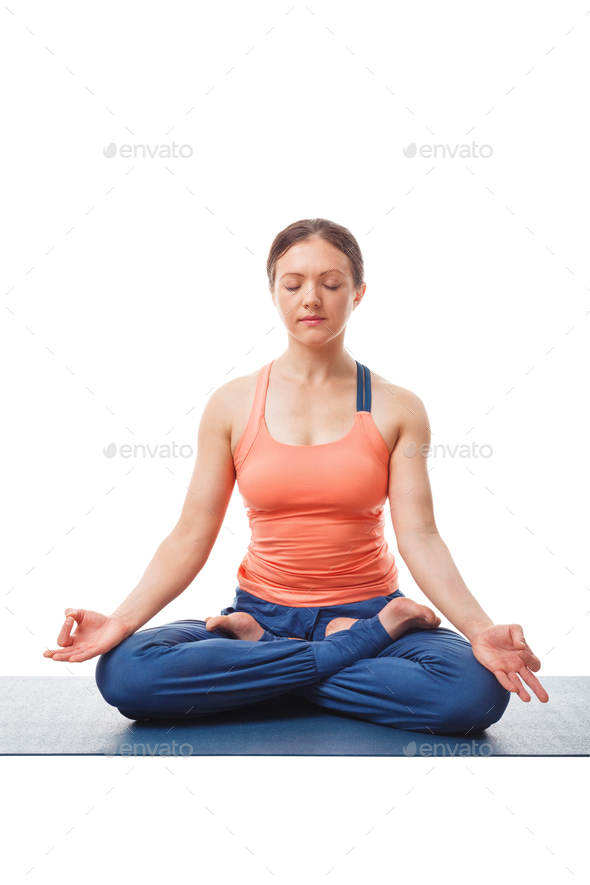 Best Businesswoman meditating in lotus position during work break to calm  down Illustration download in PNG & Vector format