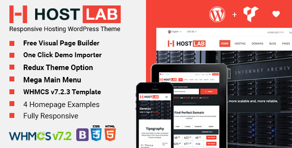 HostLab - Responsive Hosting Service With WHMCS WordPress Theme