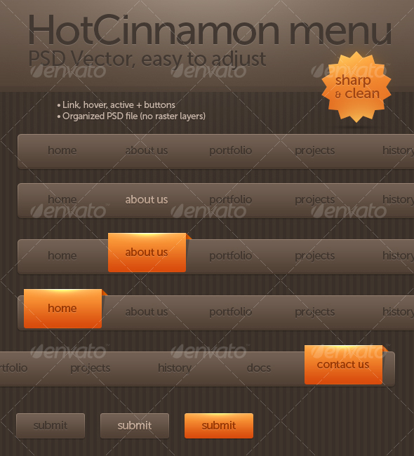 HotCinnamon menu - Buttons Web Elements