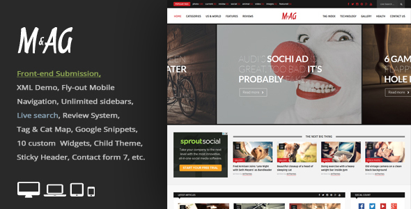 mag grid magazine news wordpress theme front end submission by wordpress grid themes