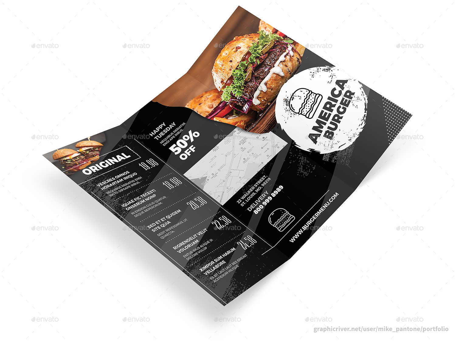 Burger Restaurant Trifold Menu, Print Templates | GraphicRiver