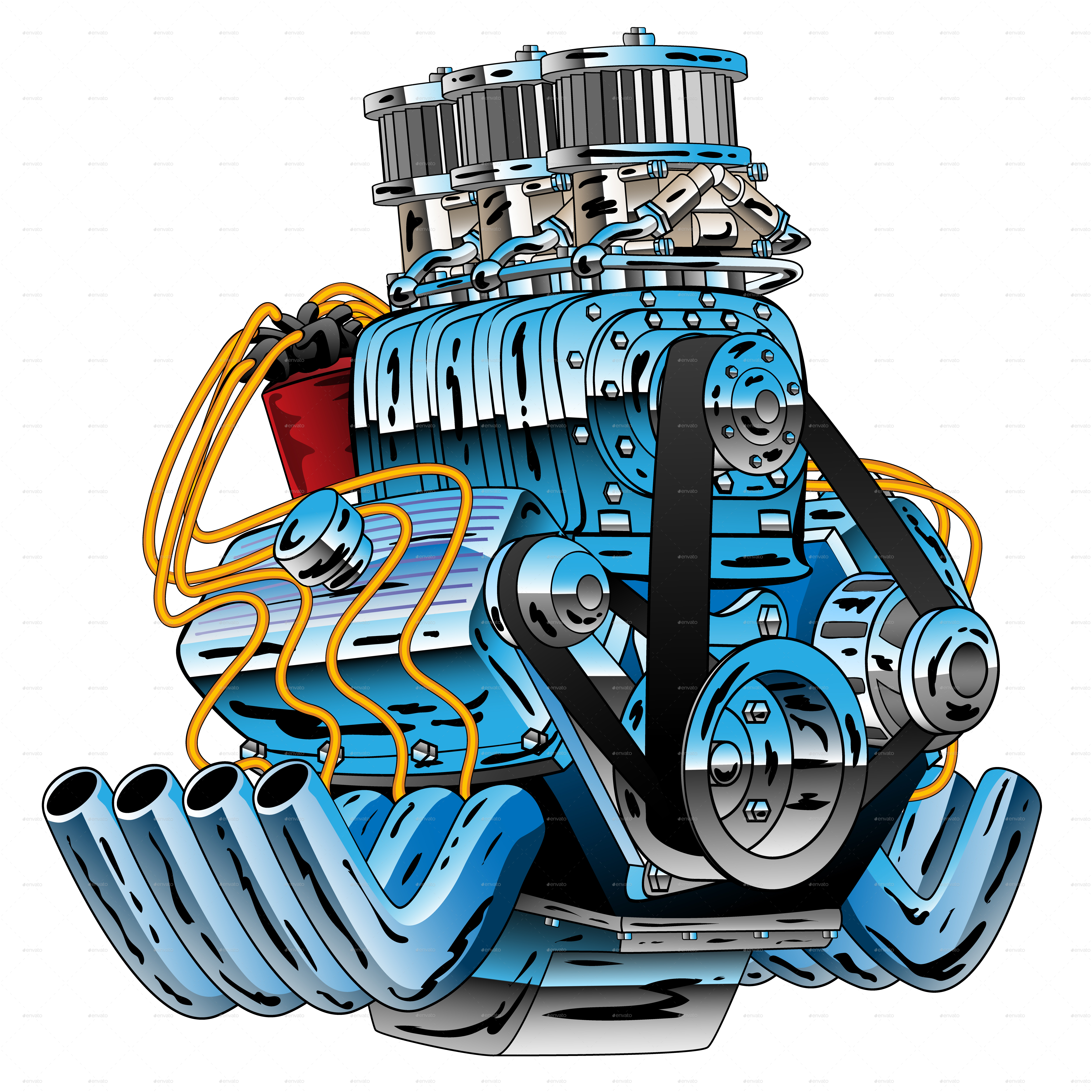 Hot Rod Race Car Dragster Engine Cartoon Vector by jeffhobrath