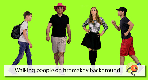 Walking people on chroma key background