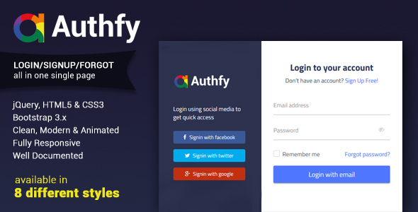 Authfy Responsive Login And Signup Page Template By Webmechanicx