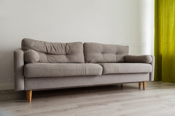 Grey Sofa In Monochromatic Living Room, Grey Sofa Living Room Curtains