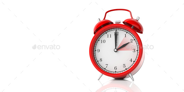 European daylight saving time end. Red alarm clock isolated on white background, copy space - Stock Photo - Images