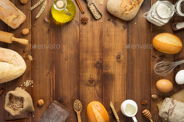 Bread And Bakery Ingredients On Wood Stock Photo By Seregam Photodune