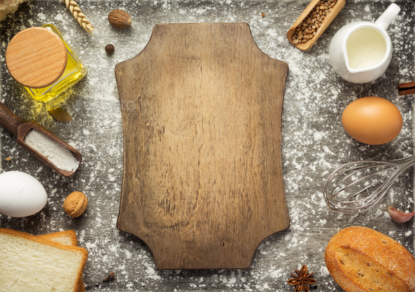 Bakery Ingredients On Wooden Background Stock Photo By Seregam