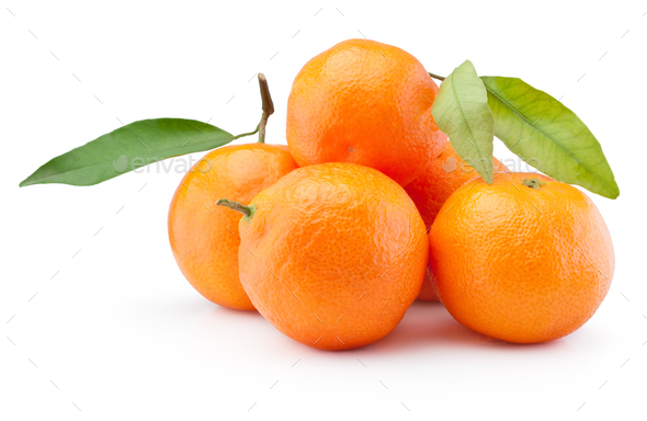 Fresh tangerines with leaves in a plastic bag Stock Photo