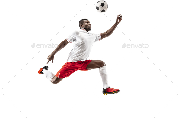 Professional african football soccer player isolated on white ...