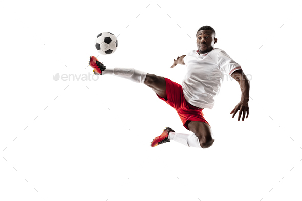 Professional african football soccer player isolated on white ...