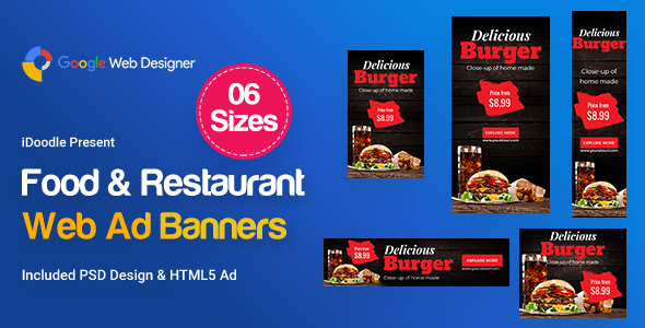 Food & Restaurant Banners HTML5 Ad D65 - GWD & PSD