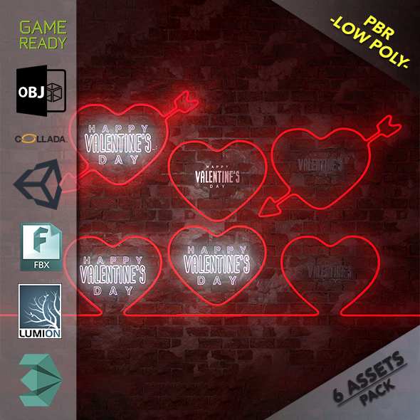 Neon Hearts Pack1 - 3Docean 23261892