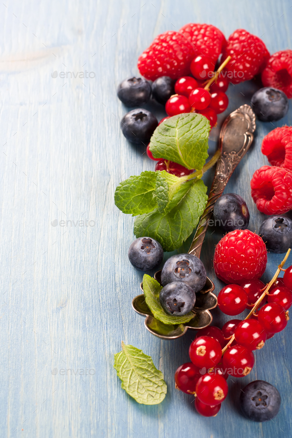 Berries mix with mint - Stock Photo - Images