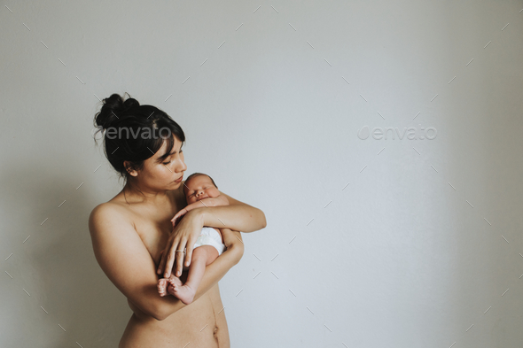 mom baby nude Free Photo | Young attractive nude mom breastfeeding hugging ...