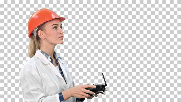 Female construction worker operating a, Alpha Channel
