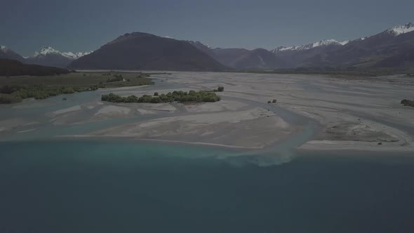Glacial river in New Zealand aerial footage