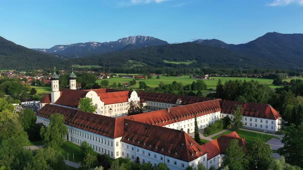 Aerial of Benediktbeuern Abbey, Upper Bavaria, Germany alt
