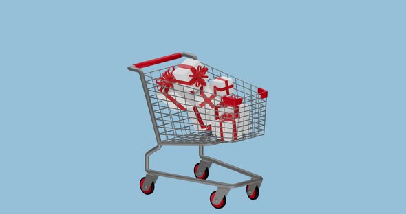 3d Animation Christmas New Year Gifts And Parcels Fall Into The Shopping Cart alt