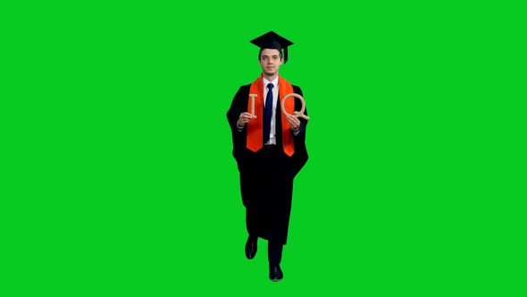Intelligent Graduating student walking with IQ Word Letters, Concept of intelligence alt