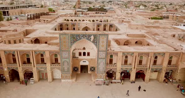 Classic design of old Islamic Ganjali Khan Vakil complex Bazaar entrance and mosque in Kerman Iran alt